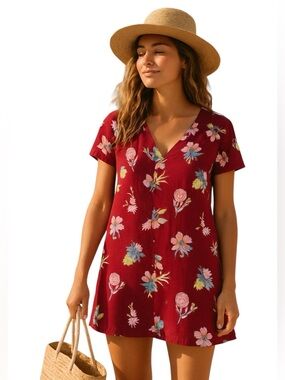 Madewell mini Summer v-neck SS viscose dress Birds of paradise red Small